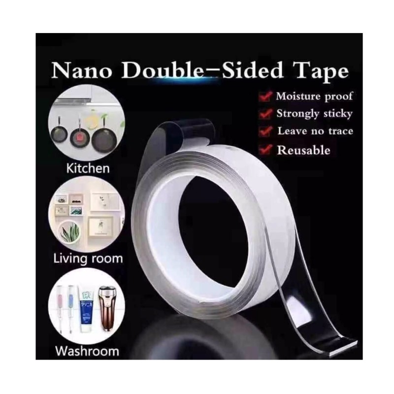 Picture of 3 Ps- Nano Magic Double Side Adhesive Tape 2CM (3 meter)- Re-usable Clear, Waterproof Anti-Slip Traceless Sticky Gel Pad Strips Grip for Car, Home, Office Supplies  