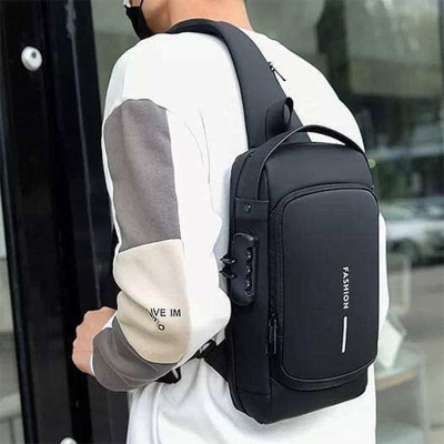 Picture of Men Multifunction Anti-Theft Usb Shoulder Bag Crossbody Bag Travel Sling Bag Pack Messenger Pack Chest Bag For Male - Bag - Black