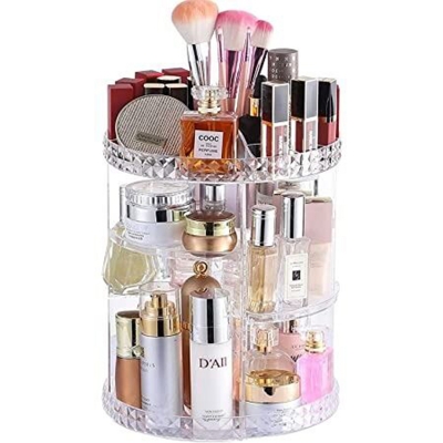 Picture of Cosmetics Organizer 360 Degree Diamond Rotatable Cosmetics Storage Box - Pink