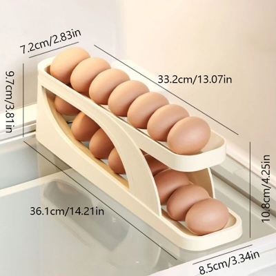 Picture of Automatic Roll-Down Double-Layer Egg Organizer, Automatic Scrolling Egg Dispenser Holder Storage Box Container Refrigerator for Refrigerator Kitchen Cabinet-1pcs-Best Rate - Brown