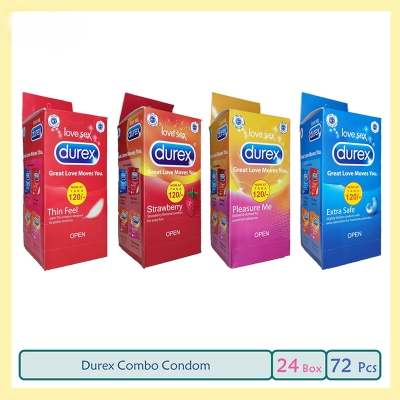 Picture of Durex Extra Safe, Strawberry, Thin Feel & Pleasure Me Combo Pack-72 Condoms Made in UK 100% - Multicolor