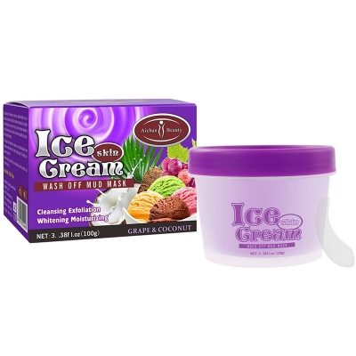 Picture of AICHUN BEAUTY Ice Cream Facial Wash Off Mud Mask Oil-Control Deep Cleaning Moisturizing Exfoliation Blackhead Skin Care 100g 3.38FL. OZ (GRAPE&COCONUT) - Fruity