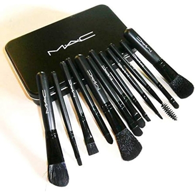 Picture of MAC 12-Piece Professional Makeup Brush Set with Black Iron Tin Case - Black