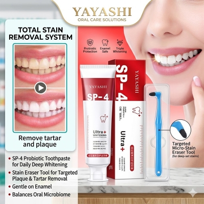 Picture of YAYASHI SP-4 Probiotic Whitening Toothpaste with Stain Eraser Tool -120g | Remove Tartar & Plaque, Enamel Safe