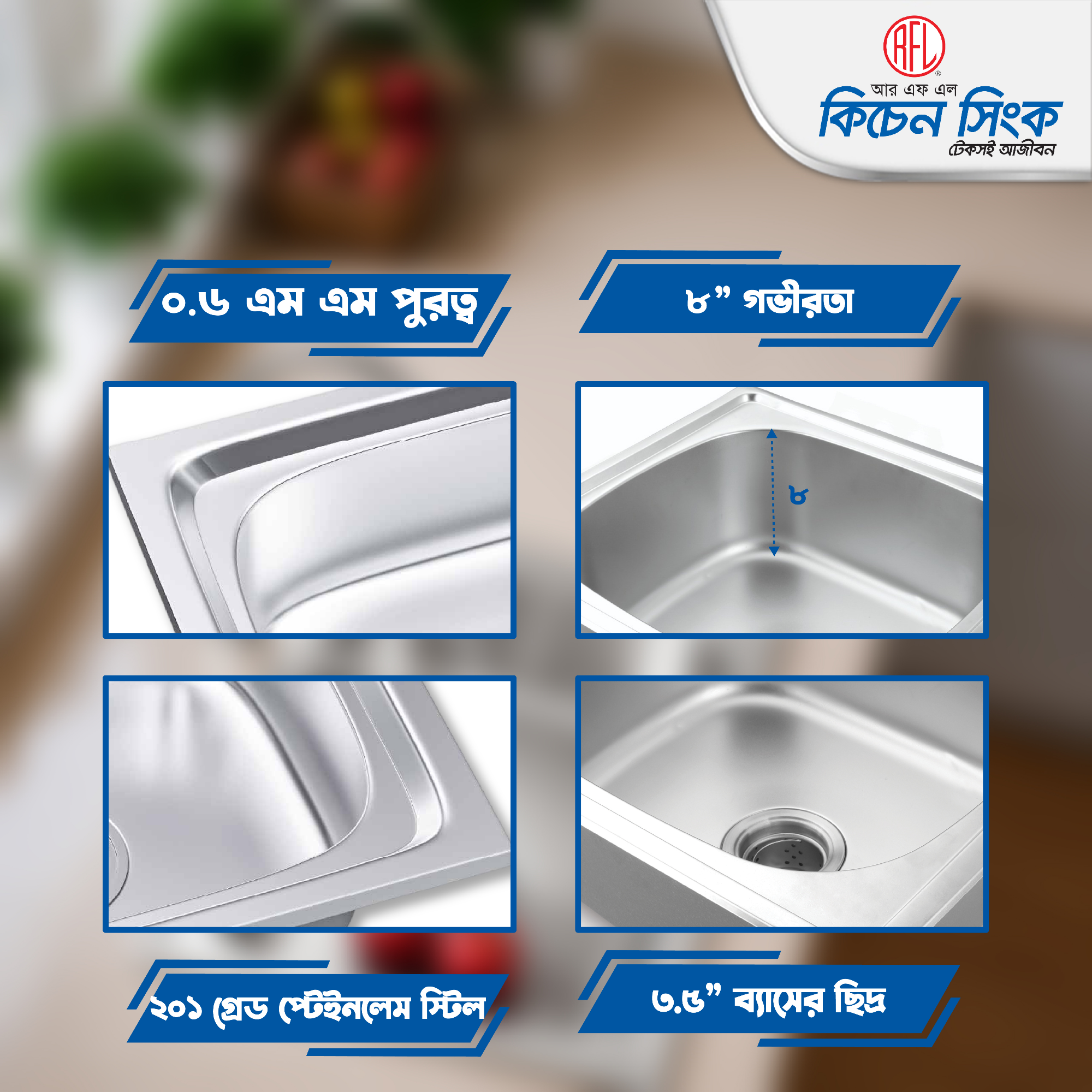 Picture of RFL Kitchen Sink Daisy 20"x18"