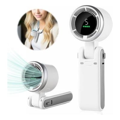 Picture of Popular Mini High-Speed Handheld Turbo Fan Smart Digital Display Wearable Personal Desk Neck Fan with Five Wind Speeds