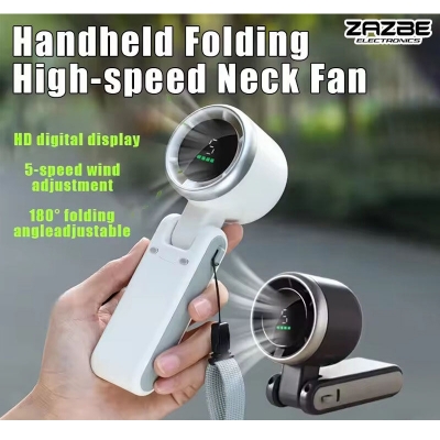 Picture of Popular Mini High-Speed Handheld Turbo Fan Smart Digital Display Wearable Personal Desk Neck Fan with Five Wind Speeds