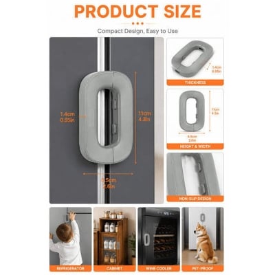 Picture of Self Adhesive Fridge Lock Latch System Baby Proof Refrigerator Lock for Kids Multi-Usage and Easy to Install Gray