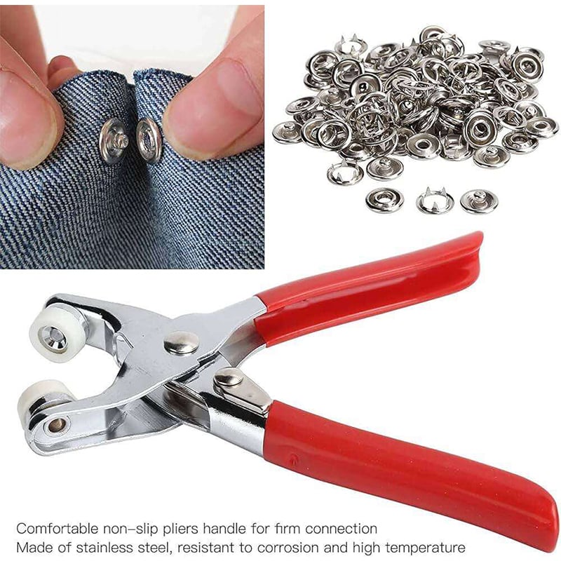 Picture of 100 Sets of Snaps, Full Hollow Buttons with Press Stud Clips, Sewing Snaps, Metal Snaps, DIY Tools for Crafts Clothing