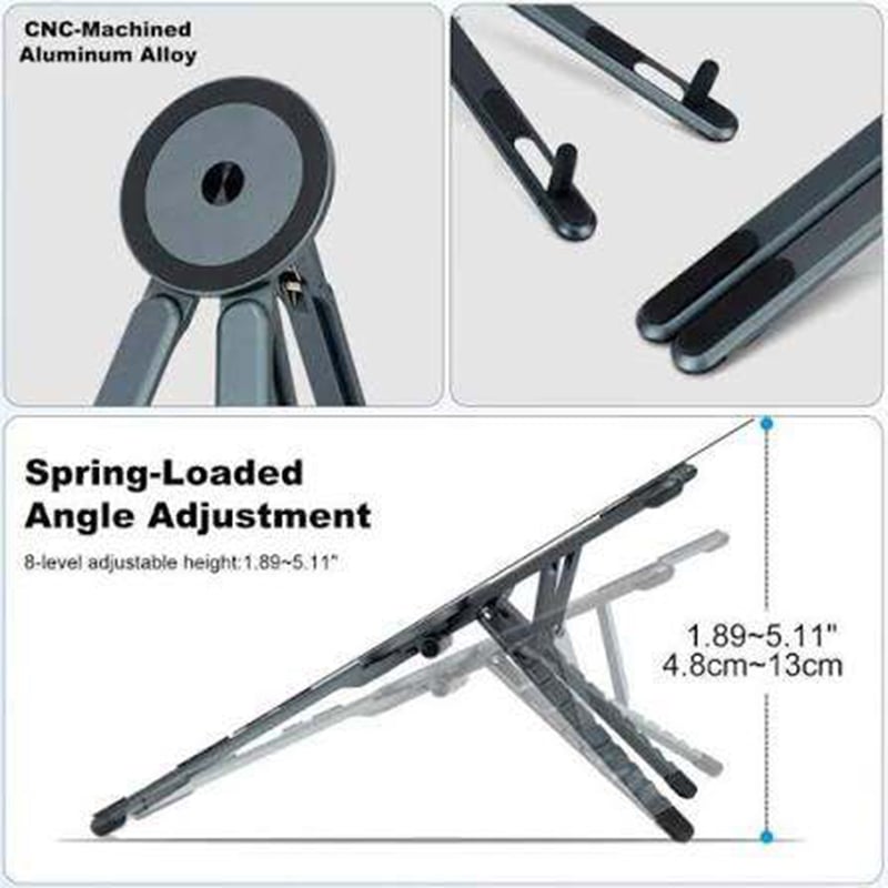 Picture of VEHTRI Portable Laptop Stand for Desk, 3-in-1 Adjustable Holder | MagSafe Compatible Foldable Design, 8-Level Height & Angle, Aluminum Alloy, Suitable for 10-16” LaptopsVEHTRI Portable Laptop Stand for Desk, 3-in-1 Adjustable Holder | MagSafe Compatible F