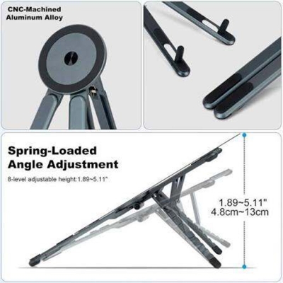 Picture of VEHTRI Portable Laptop Stand for Desk, 3-in-1 Adjustable Holder | MagSafe Compatible Foldable Design, 8-Level Height & Angle, Aluminum Alloy, Suitable for 10-16” LaptopsVEHTRI Portable Laptop Stand for Desk, 3-in-1 Adjustable Holder | MagSafe Compatible F