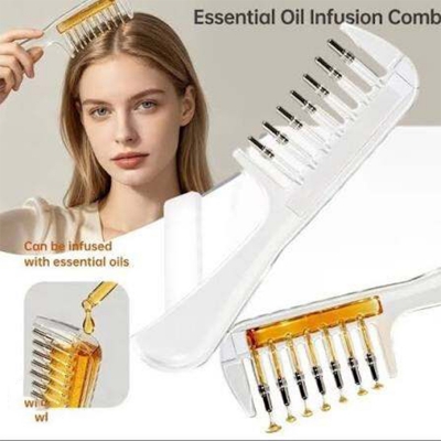 Picture of Unisex Transparent Essential Oil Applicator Massage Comb with Built-In Liquid Reservoir, Rolling Metal Teeth, Suitable for Women's Scalp Hair Growth and Men's Beard Oil Application, Home Salon Hair Care and Grooming Tool