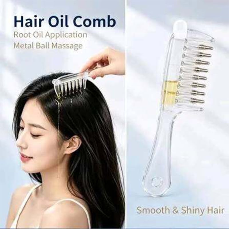 Picture of Unisex Transparent Essential Oil Applicator Massage Comb with Built-In Liquid Reservoir, Rolling Metal Teeth, Suitable for Women's Scalp Hair Growth and Men's Beard Oil Application, Home Salon Hair Care and Grooming Tool