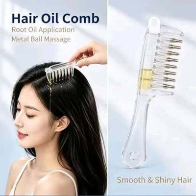 Picture of Unisex Transparent Essential Oil Applicator Massage Comb with Built-In Liquid Reservoir, Rolling Metal Teeth, Suitable for Women's Scalp Hair Growth and Men's Beard Oil Application, Home Salon Hair Care and Grooming Tool