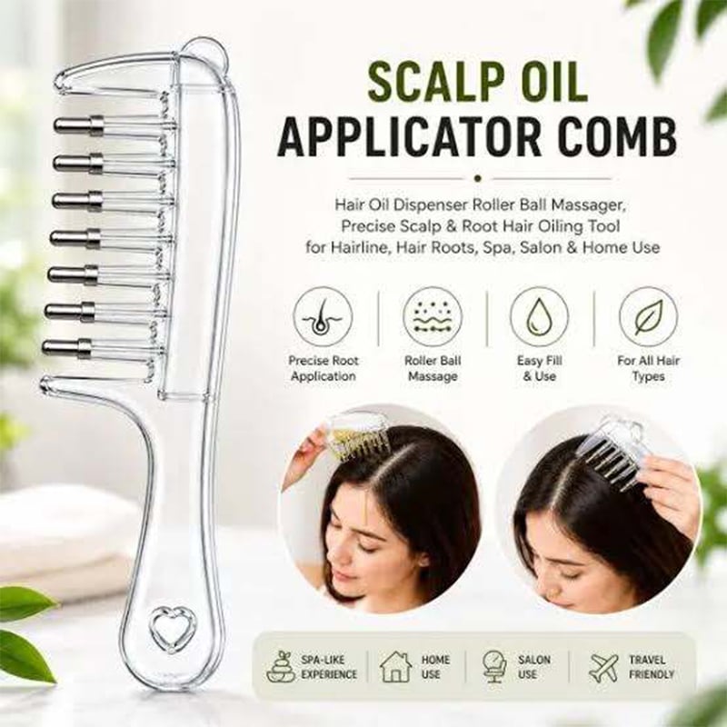 Picture of Unisex Transparent Essential Oil Applicator Massage Comb with Built-In Liquid Reservoir, Rolling Metal Teeth, Suitable for Women's Scalp Hair Growth and Men's Beard Oil Application, Home Salon Hair Care and Grooming Tool