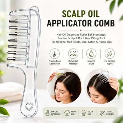 Picture of Unisex Transparent Essential Oil Applicator Massage Comb with Built-In Liquid Reservoir, Rolling Metal Teeth, Suitable for Women's Scalp Hair Growth and Men's Beard Oil Application, Home Salon Hair Care and Grooming Tool