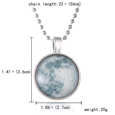 Picture of Full Moon Necklace Handmade Glass Dome Lunar Eclipse Necklace Glow in the dark (Blue)