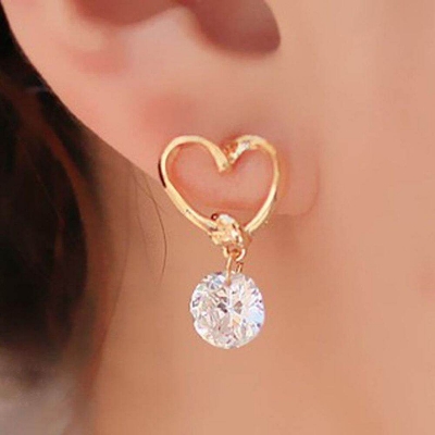 Picture of 1 pair Earrings Zircon Women Love Jewelry Wholesale Gift - Ear Ring (Silver,2 MM)