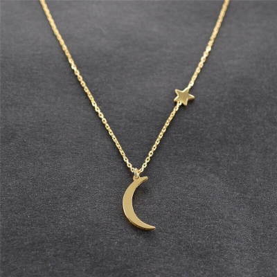 Picture of Star & Moon Pendant Necklace For Women New Bijoux Statement Necklaces - Necklace For Girls (Golden)