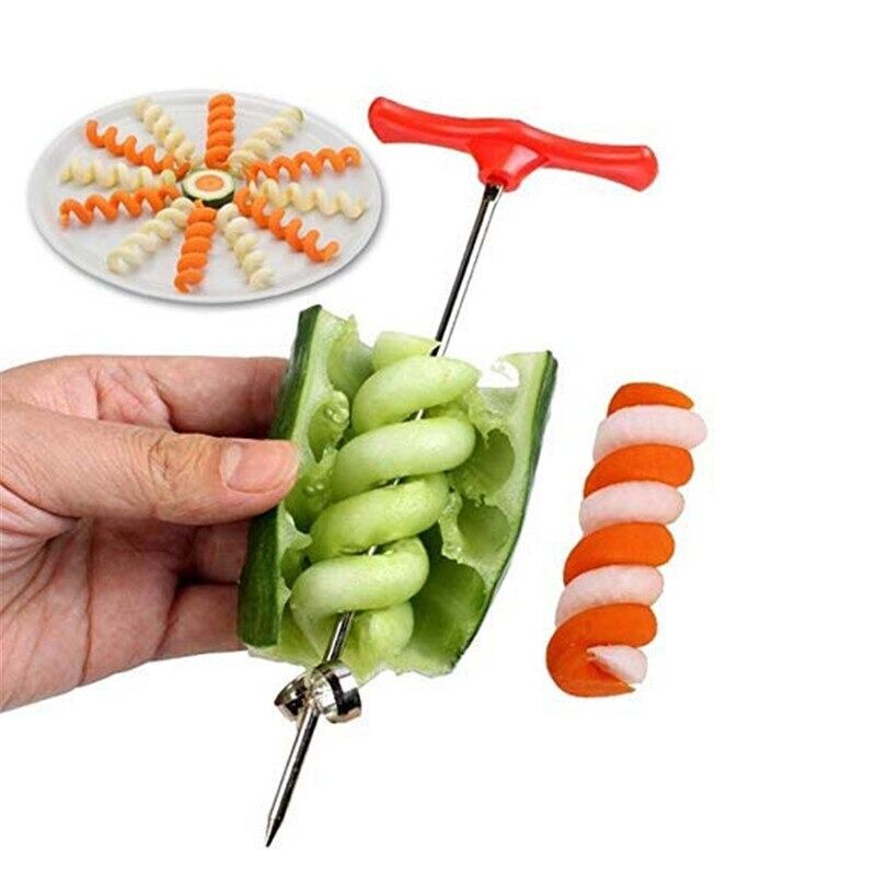 Picture of Vegetable Carving Knife Tool Of Spiral Potato Cucumber Salad With Carrot Spiral Slicer Spiralizer Manual Cutting Off - Kitchen Accessories - (Silver Red)