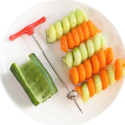 Picture of Vegetable Carving Knife Tool Of Spiral Potato Cucumber Salad With Carrot Spiral Slicer Spiralizer Manual Cutting Off - Kitchen Accessories - (Silver Red)