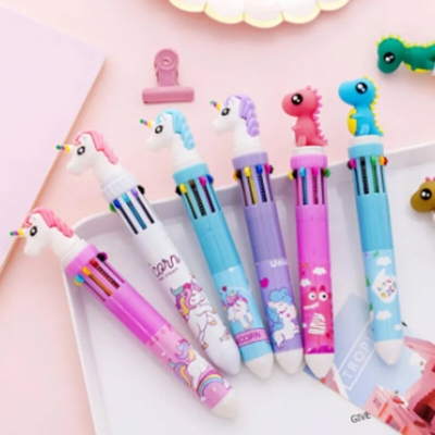 Picture of 10 colour pen Cute Unicorn Power Chunky Ballpoint Pen Kawaii Rollerball Pen School Office Supply Gift Stationery Papelaria Escolar (Random Color)