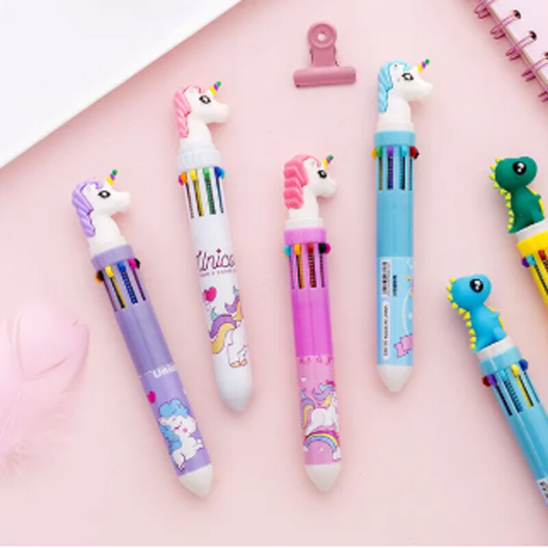 Picture of 10 colour pen Cute Unicorn Power Chunky Ballpoint Pen Kawaii Rollerball Pen School Office Supply Gift Stationery Papelaria Escolar (Random Color)
