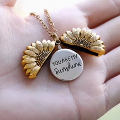 Picture of Sunflower Necklace For Girls and Women Long Chain Female Necklace Jewelry (Golden,40 CM)