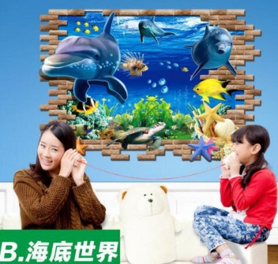 Picture of 3D Wall Stickers Creative Home Living Room Floor Stickers Bathroom Waterproof Decorative Wallpaper (Underwater World)