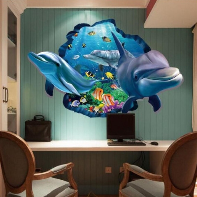 Picture of 3D Wall Stickers Creative Home Living Room Floor Stickers Bathroom Waterproof Decorative Wallpaper (O Dolphin)