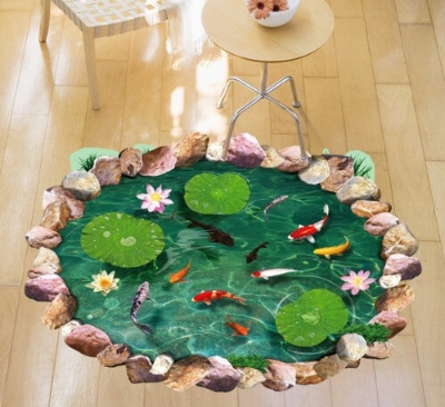 Picture of 3D Wall Stickers Creative Home Living Room Floor Stickers Bathroom Waterproof Decorative Wallpaper (3D Fishpond)