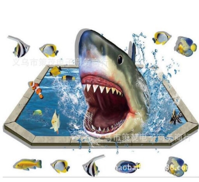 Picture of 3D Wall Stickers Creative Home Living Room Floor Stickers Bathroom Waterproof Decorative Wallpaper (Shark Floor Sticker)