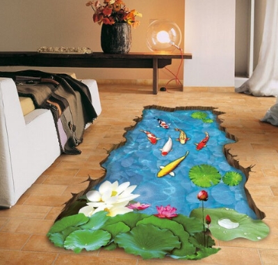 Picture of 3D Wall Stickers Creative Home Living Room Floor Stickers Bathroom Waterproof Decorative Wallpaper (Lotus Koi)