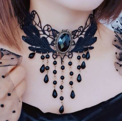 Picture of Lace Choker Chain Women's Choker Simple Necklace Black Punk Accessories Choker Neck Strap (8611 Black)