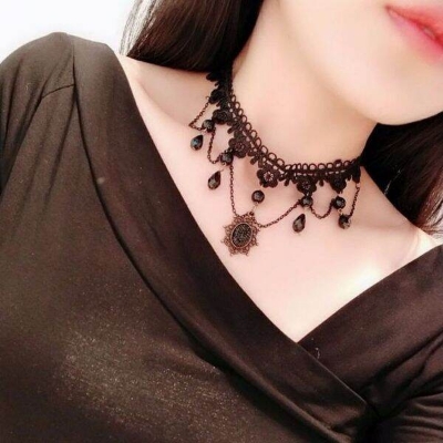 Picture of Lace Choker Chain Women's Choker Simple Necklace Black Punk Accessories Choker Neck Strap (8633)