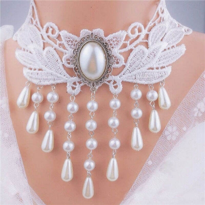Picture of Lace Choker Chain Women's Choker Simple Necklace Black Punk Accessories Choker Neck Strap (8611 White)