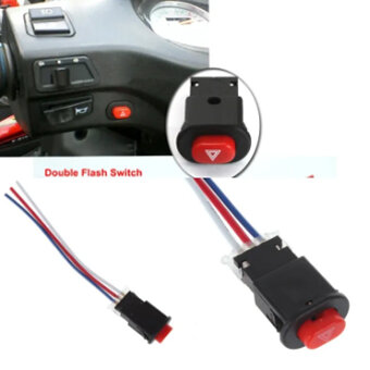 Picture of 12V Motorcycle  Emergency Switch Hazard Light Switch Button Double Flash Warning Emergency Lamp Signal Flasher with 3 Wires Built-in Lock ()