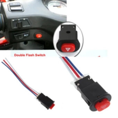 Picture of 12V Motorcycle  Emergency Switch Hazard Light Switch Button Double Flash Warning Emergency Lamp Signal Flasher with 3 Wires Built-in Lock ()
