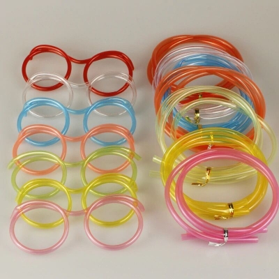 Picture of 1Pc Fun Soft Plastic Straw Funny Glasses Flexible Drinking Toys - Baby Toy glass ()