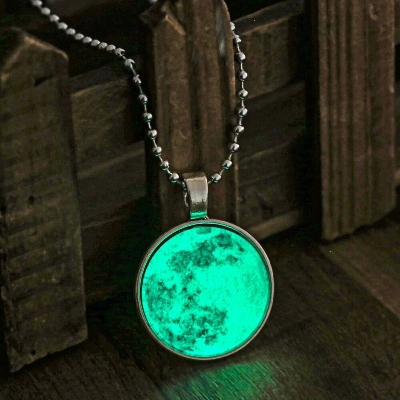 Picture of Full Moon Necklace Handmade Glass Dome Lunar Eclipse Necklace Glow in the dark (Blue)