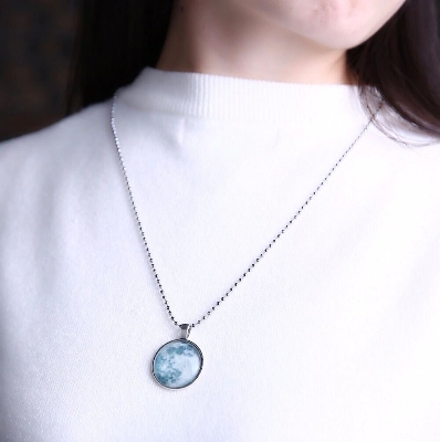 Picture of Full Moon Necklace Handmade Glass Dome Lunar Eclipse Necklace Glow in the dark (Blue)