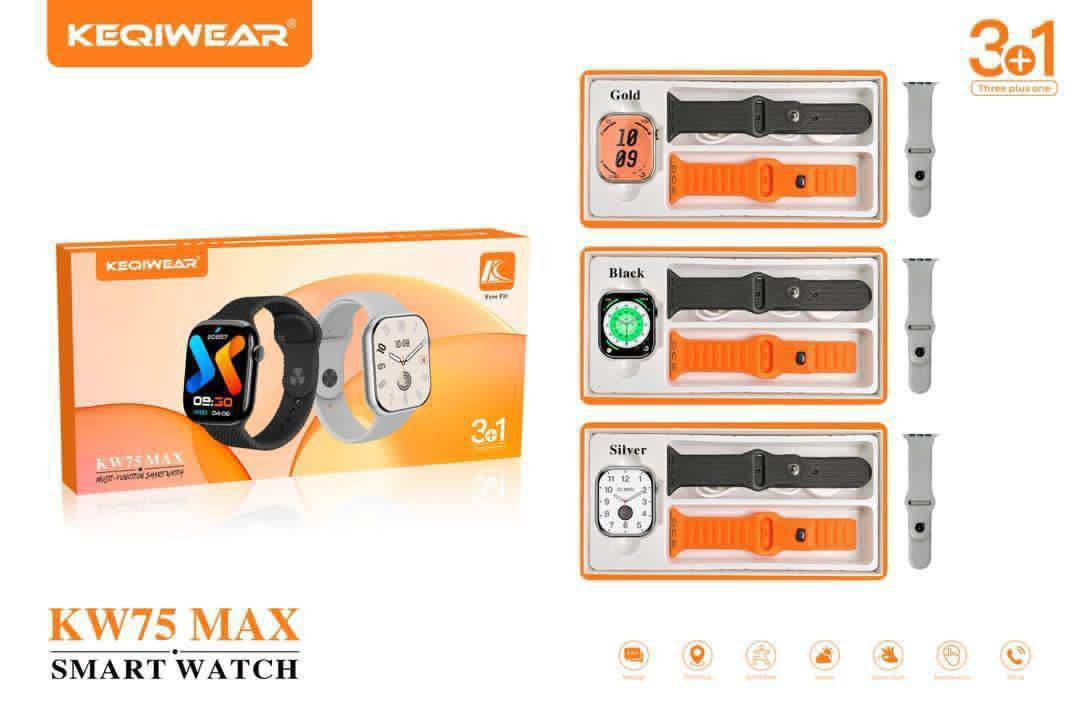 Picture of KEQIWEAR KW75 Max Smart Watch 3 Straps Band Wireless Charging Longer Battery Life Smartwatch