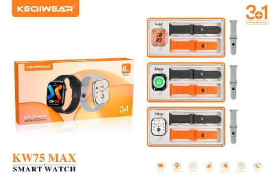 Picture of KEQIWEAR KW75 Max Smart Watch 3 Straps Band Wireless Charging Longer Battery Life Smartwatch