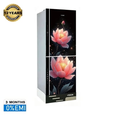 Picture of VISION RE-292 Liter Glass Door Refrigerator Red Peony Flower Bottom Mount