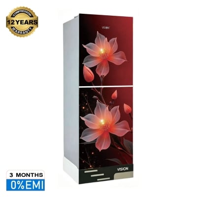 Picture of VISION RE-180 Liter Glass Door Refrigerator Red camelli Flower Top Mount