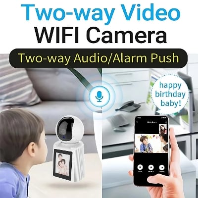 Picture of V380 Pro Indoor Security Camera 1080P Full HD WIFI Video Calling PT Camera,AI Auto Tracking,2.8inch HD Display and two-way video calling, Human/Pet AI Ideal for Baby Monitor/Pet Camera/Home Security CCTV Camera - Multicolor