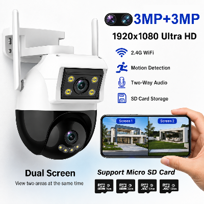 Picture of 2 Lance Outdoor Waterproof CCTV Camera 3MP+3MP Color Night Vision WiFi IP Security Cameras V380 PRO