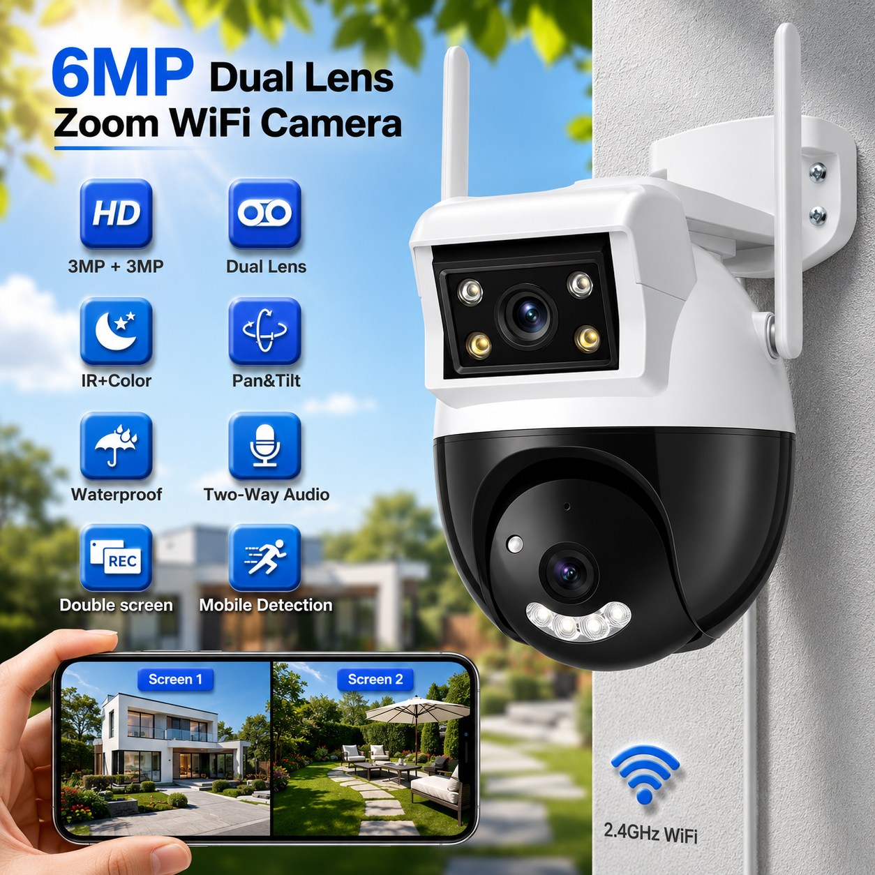 Picture of 2 Lance Outdoor Waterproof CCTV Camera 3MP+3MP Color Night Vision WiFi IP Security Cameras V380 PRO