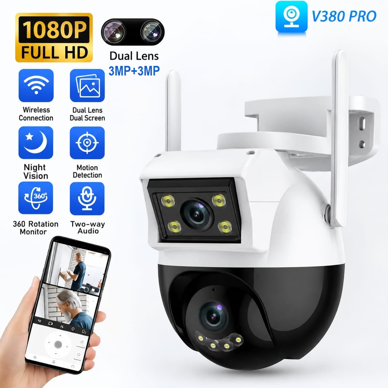 Picture of 2 Lance Outdoor Waterproof CCTV Camera 3MP+3MP Color Night Vision WiFi IP Security Cameras V380 PRO