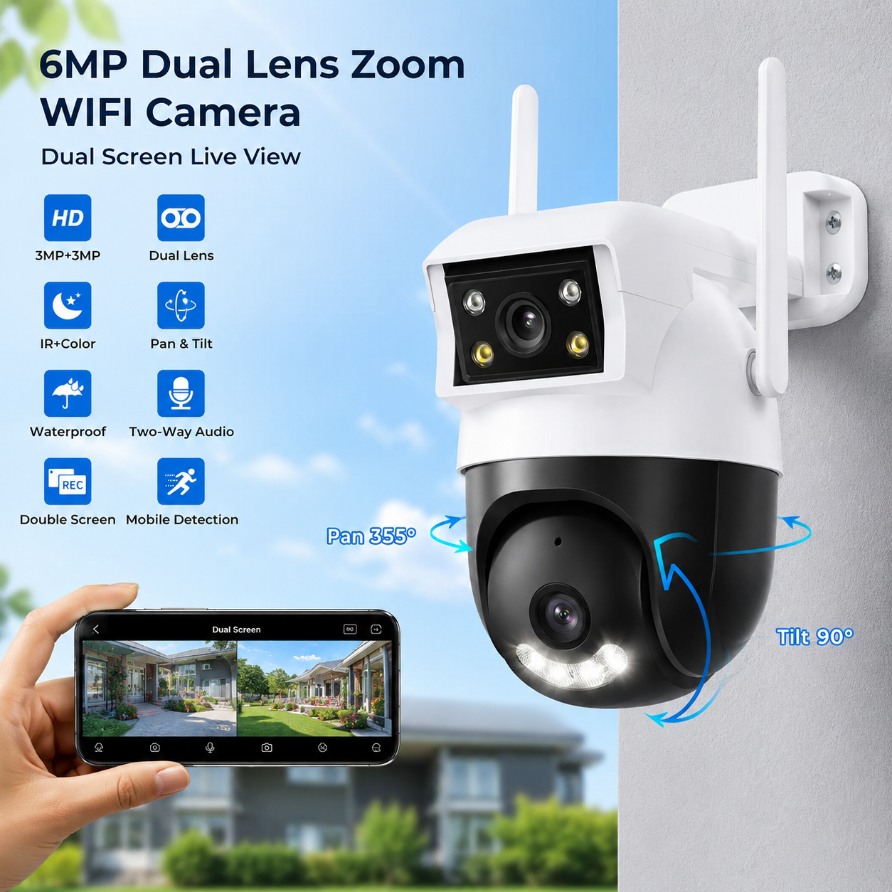 Picture of 2 Lance Outdoor Waterproof CCTV Camera 3MP+3MP Color Night Vision WiFi IP Security Cameras V380 PRO